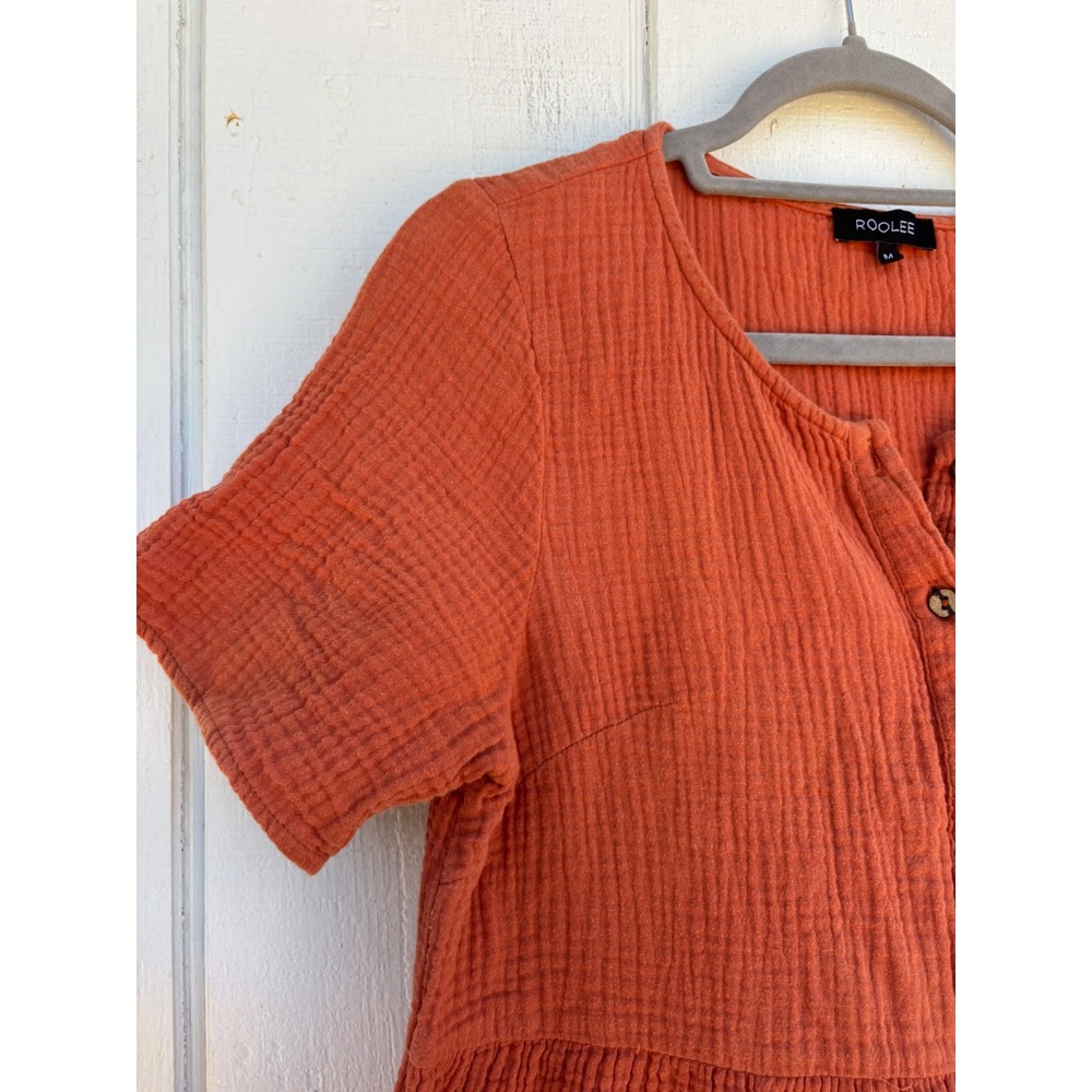 Roolee Women's‎ Rust Orange Cotton Gauze Button Front Babydoll Dress - Size M - Picture 7 of 8